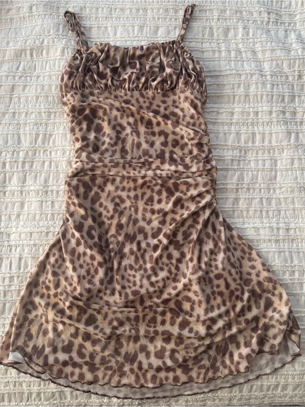 Leopard Print Ruched Mesh Mini Dress Petite Small